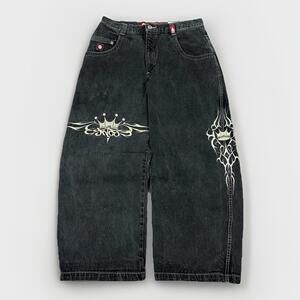 Jnco Jeans Mens 36x30 Black Crown Tribal Baggy Wide Leg Skater Tribal Denim 90s